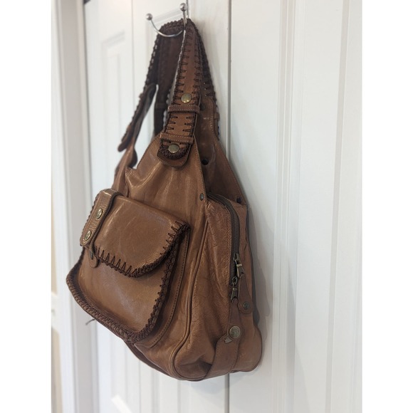 Rare Chloe leather bag w/crochet trim. Large Brown Boho Handbag. - Picture 3 of 16